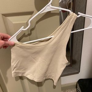 Cream one shoulder crop tank